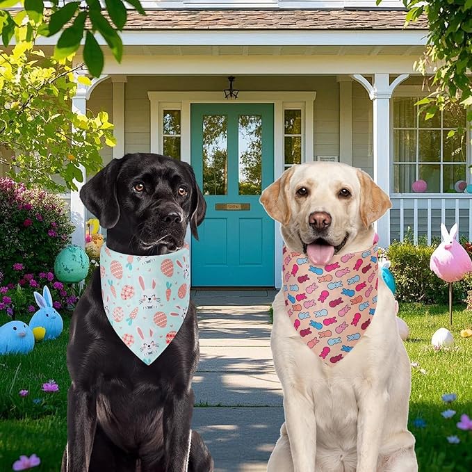 Easter Dog Bandanas XLarge 2PCS, 4 Pattern Colorful Scarf for Boy and Girl, Triangle Reversible Bibs Breed for Puppy Cats Pets