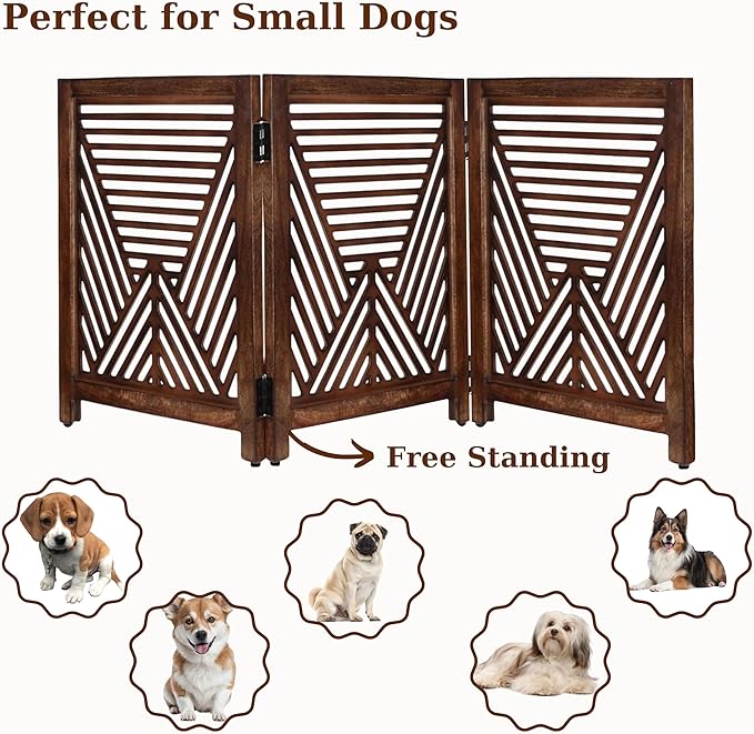 Lightnpro Geometric Wooden Dog Gate - Stylish Freestanding Foldable Indoor Pet Barrier, Extra-Wide Safety Gate for Dogs & Small Pets, Perfect for Stairs & Entryways - 24x54 Inch Natural Burnt Finish