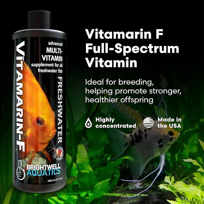 Brightwell Aquatics Vitamarin-F – Complete Vitamin Supplement for Freshwater Fish & Invertebrates – Supports Health, Color & Spawning – No Refrigeration, 250 ml