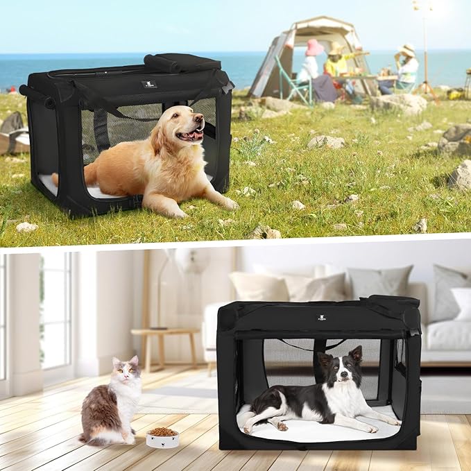 X-ZONE PET Dog Crate 3-Door Kennel, Collapsible Portable Soft Sided Pet Carriers for Indoor & Outdoor, Multiple (40-Inch, Carbon Black)