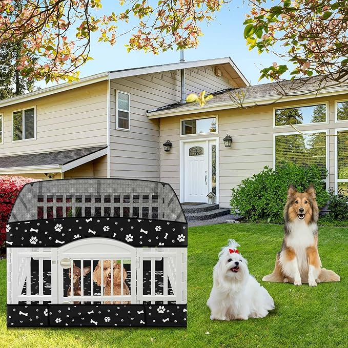 2 Pack Dog Playpens Cover and Bottom Mat Fits for 36 Inch 4 Panels Pet PlayPen, Dog Crate Cover Puppy Exercise Pad, Reusable Washable, Hoop and Loop Design, Playpen Not Included(Black)