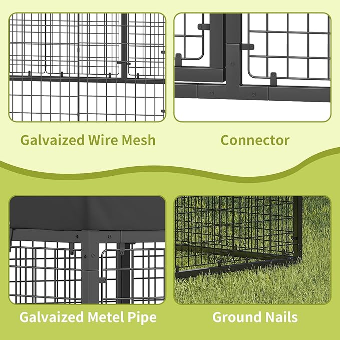 Petony 354" x 118" Large Outdoor Dog Enclosure,Heavy Duty Dog Cage with Roof,Galvanized Steel Dog Kennel Fence with Double Safety Locks