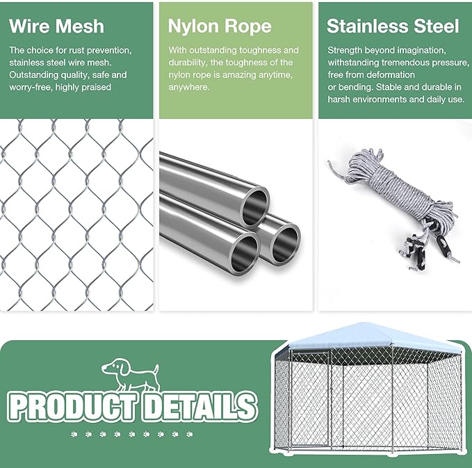 Large Dog Kennel Outside,Outdoor Dog Kennel with Roof,Large Dog Cage with Steel Fence Secure Lock for Garden/Yard (13.3X13.3X8.8 FT)