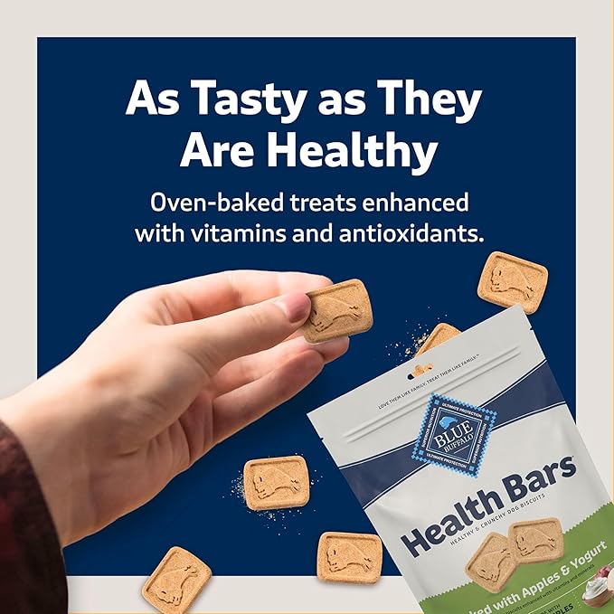 Blue Buffalo Health Bars Crunchy Dog Biscuits, Oven-Baked with Natural Ingredients, Apples & Yogurt, 16 Ounce (Pack of 4)