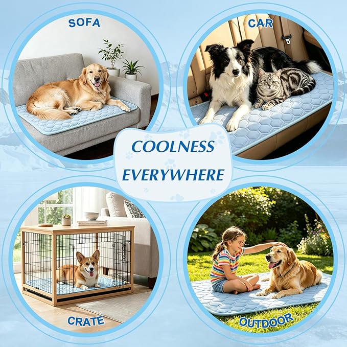 Cooling Mat for Large Dogs, Thick Breathable Dog Cooling Mat Q-MAX>0.45, Cooling Bed Chill Cool Fiber & Non-Slip Bottom Cold Crate Pad Kennel Bed for Dog Puppy and Cat, Non-Toxic, Foldable & Washable