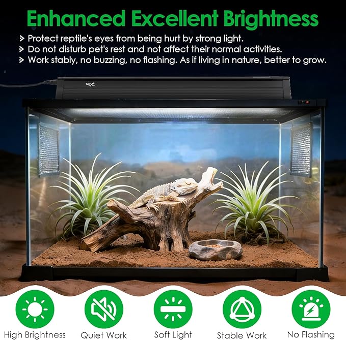 UVB Light for Reptiles Bearded Dragon, T5 UVB Reptile Light Fixture HO UVB Bulb Lighting Combo Kit 10.0 24W UVA UVB Reptile Light Bulb Terrarium Lamp Tube Bar for Snake Gecko Turtle Lizard, 22 Inch