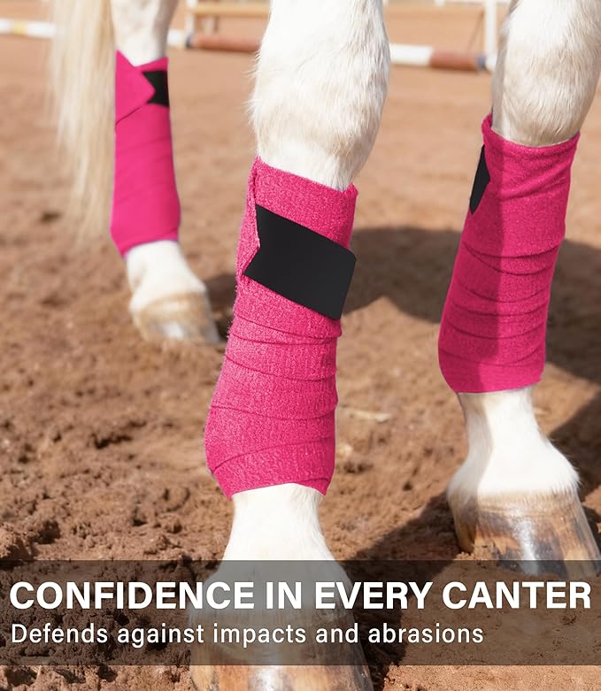 Fleece Horse Polo Leg Wraps Set of 4, 10' Horse Leg Bandages Stable Supplies Equestrian Boots Magenta
