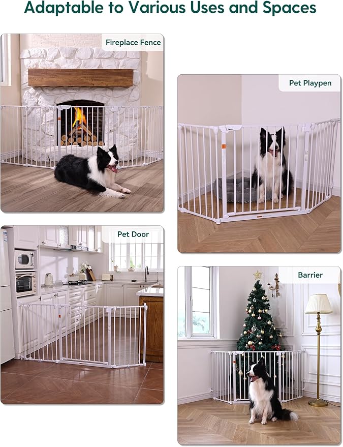 Babelio Baby Gate Extra Wide, Auto Close Dog Gate Pet Gate for House Stairs Doorways Fireplace (White, 104" Wide Gate - 5 Panels)