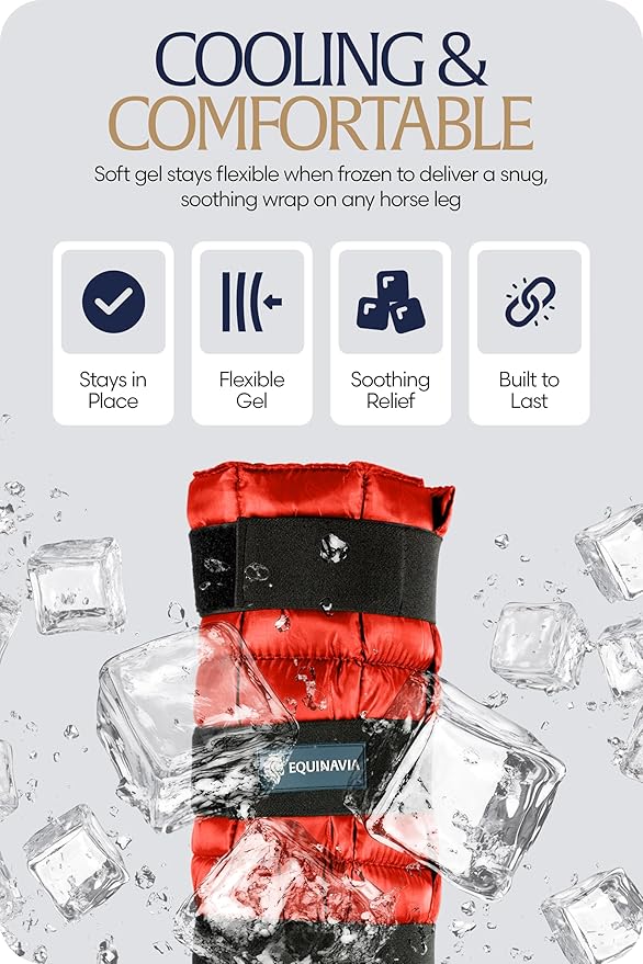 Equinavia Cool Relief Therapy Ice Boots Leg Wraps Pair for Horses, Gel Pack with Adjustable Straps | 16.5" x 15.5" with Storage Bag - Red - Pair - One Size