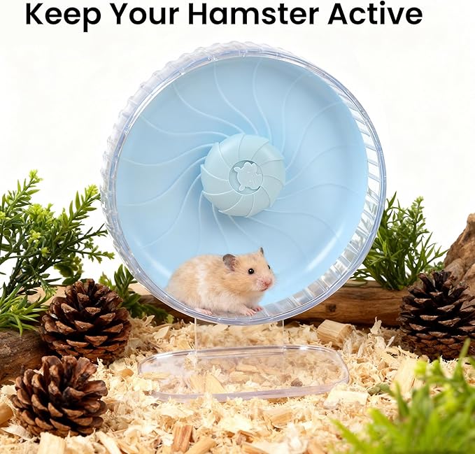 Silent Hamster Wheel, 10in Hamster Wheel with Adjustable Stand, Double-Bearing Quiet Spinner for Syrian Hamsters, Hedgehogs, Mice & Small Pets, Blue