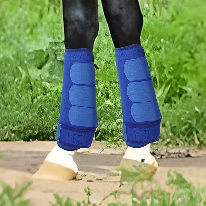 Medicine Horse Boots Splint Boots for Horses Protective Lower Limb Brushing Boots Front Hind Leg Protection Gear Set of 4 (Blue, Large)