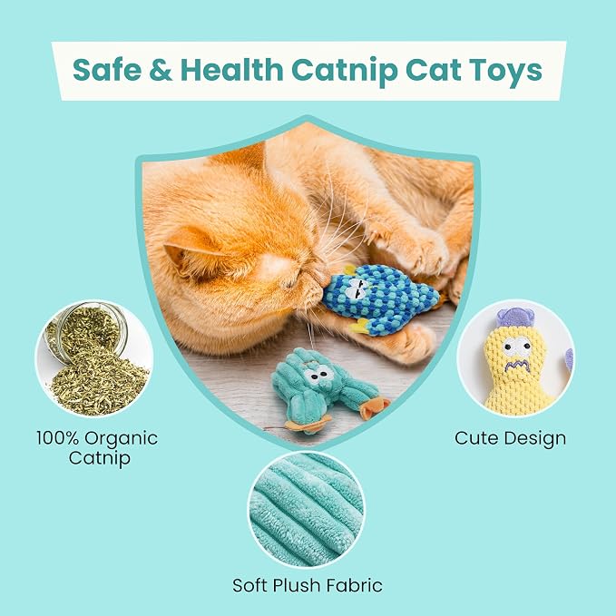 5 Pack Cactus Catnip Toys, 100% Organic Catnip Toys for Indoor Cats, Interactive Plush Chew Fun Without Cotton, Teething Soft Kittens Toys for Kitty, Colorful - Image 4