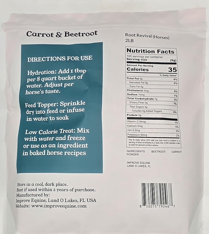 Low Calorie Hydration, Feed Topper & Treat | Safe, NO Electrolyte/Salt for Daily Intake | No Sugar Added (2LB Bag (100 Servings), Root Revival - Carrot & Beetroot)