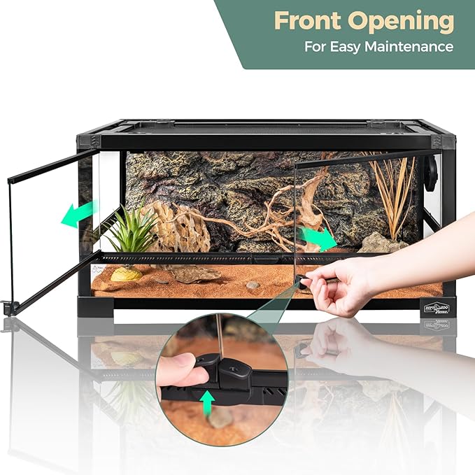 15 Gallon Full Glass Reptile Tank, Quick Fold Reptiles Enclosure with Waterproof Base, Top Screen Ventilation, 24" x 12" x 12" Front Opening Terrarium for Gecko, Lizard, Hermit Crab, Frog