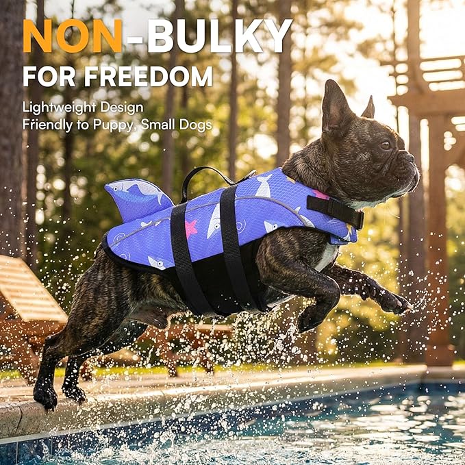 Queenmore Dog Life Jacket L, Large Dog Life Vest for Swimming Boating, Lightweight Dog Shark Life Jacket with Rescue Handle/Leash Hook/Reflective Strips