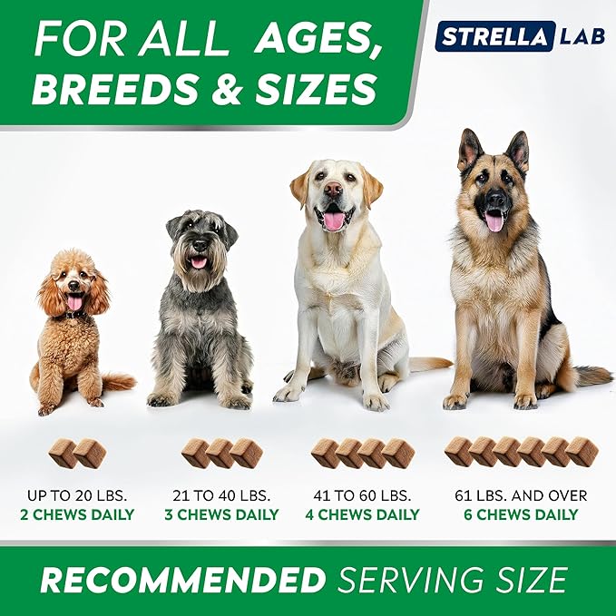 StrellaLab Dog Allergy Relief & Anti Itch Support Chews w/Omega 3, Pumpkin, Enzymes & Turmeric: Real Ingredients, Real Taste! Skin & Coat Immune Supplement w/Fish Oil - Made in USA - 180Ct - Chicken