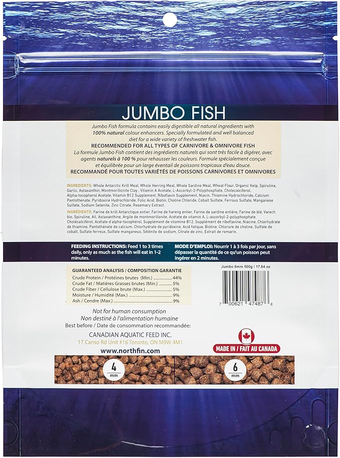Northfin Fish Food Jumbo Formula Slow Sinking Pellets (6mm 500g)