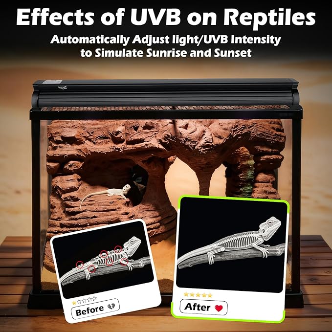 UVB Light for Reptiles 16W 27.5IN LED UVA UVB Terrarium Lamp with 4 Auto Modes for Ferguson Zones UVB Bulb with Timer for Rainforest and Desert Reptiles, Geckos, Chameleons and Bearded Dragons