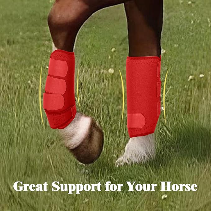 Medicine Horse Boots Splint Boots for Horses Protective Lower Limb Brushing Boots Front Hind Leg Protection Gear Set of 4 (Red, Medium)