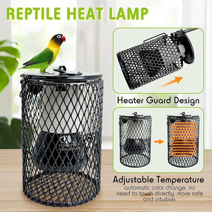 Hamiledyi Ceramic Heat Lamp Bulb with Lampshade Reptile Heat Lamp Guard Adjustable Heat Lamp from 0-100W Bird Cage Heater Anti-Scald Heating Bulb No Light Emitter for Reptile Bearded Dragon Turtle