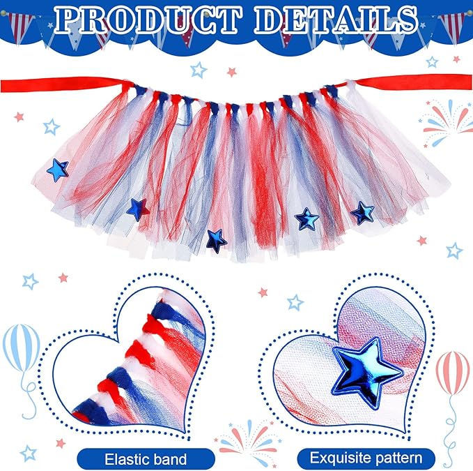 Silkfly 6 Pieces 4th of July Dog Costume Accessories Includes 4th of July Dog Bandanas Puppy Tulle Tutu and Dog Patriotic Headbands for Dogs Independence Day Fourth Apparel Accessories