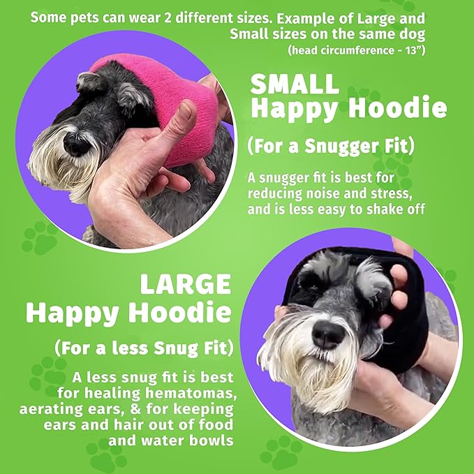 Happy Hoodie The Original Dog & Cat Calming Band - American Brand - Anxiety Relief/Noise Protection - Grooming - Thunder - Fireworks (Large, Black) - Since 2008