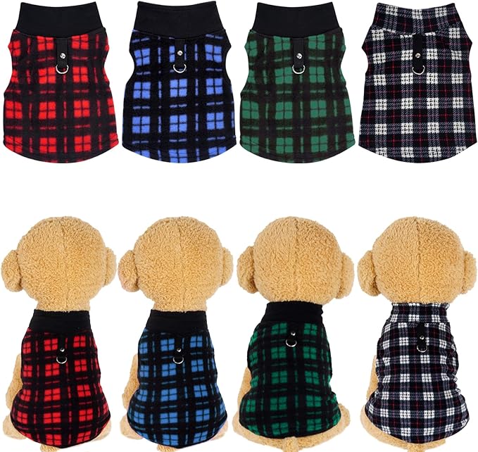 Rbenxia Buffalo Plaid Dog Sweaters with Leash Ring - Soft Fleece Vest Jacket Pet Clothes Winter Outfits for Small Puppy Cat Pets (Medium)