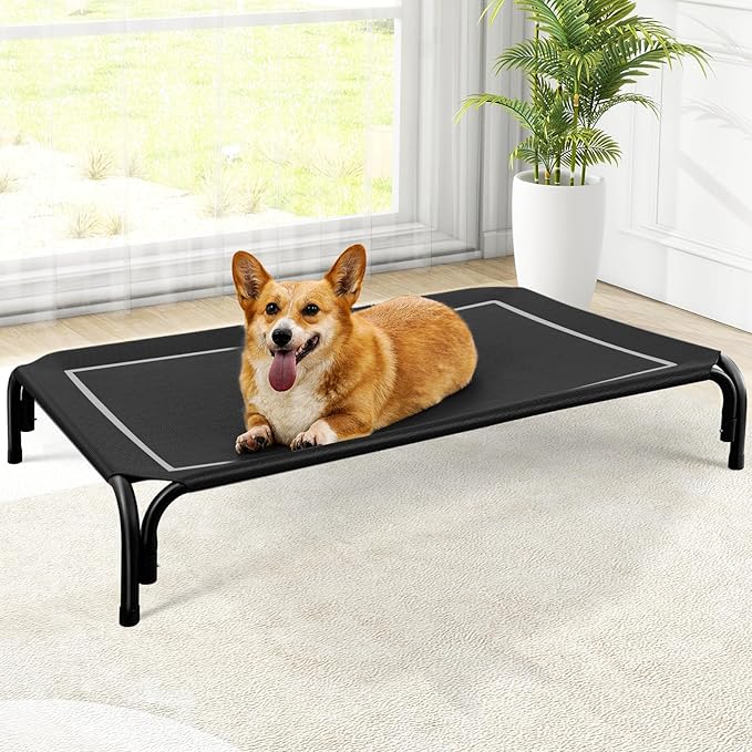Czpalo Elevated Dog Bed, Raised Outdoor Dog Bed for Medium Sized Dog, Portable Cooling Pet Cot with Breathable & Washable Mesh, Indoor & Outdoor Pet Hammock with Skid-Resistant Feet.