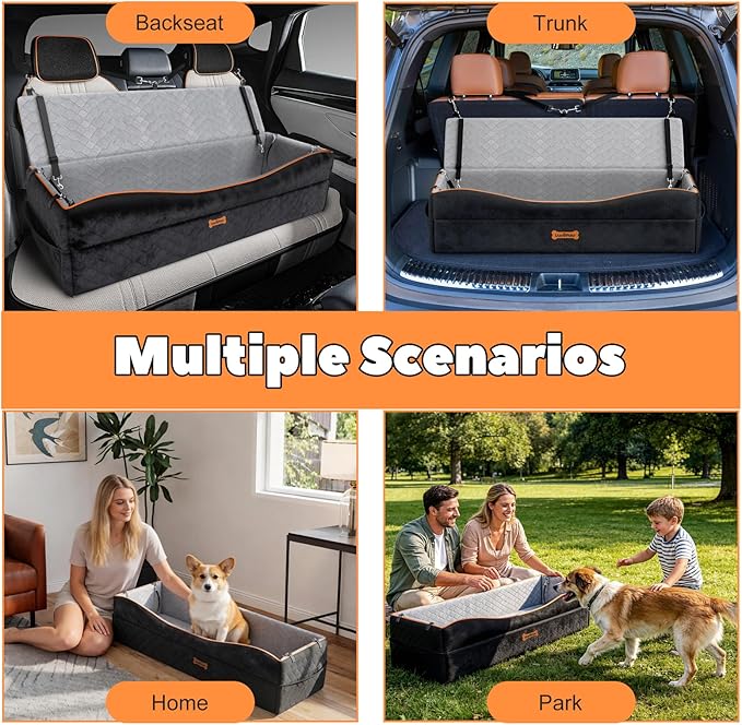 VavoPaw Car Seat for Large Dog, Dog Booster Seats for 2 Medium or 3 Small Dogs Under 100Lbs, Pet Car Seats with 2 Safety Leashes, Dogs Sofa Bed Cushion Add Thick Sponge, Pet Cars Carrier for Travel