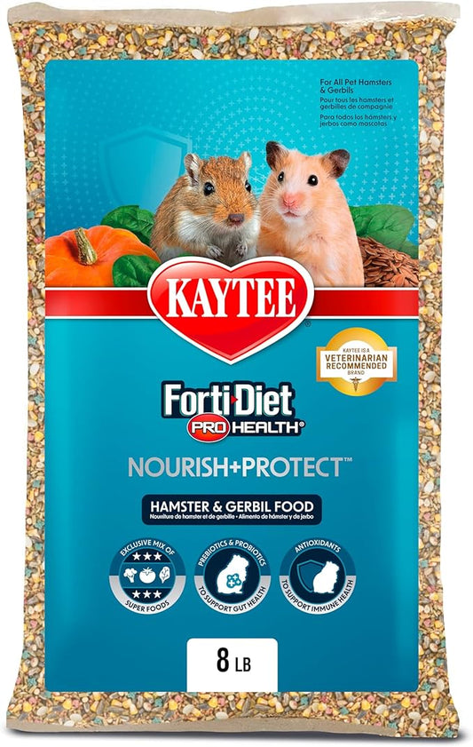 Kaytee Forti-Diet Pro Health Nourish+Protect Hamster and Gerbil Food, Comprehensive Nutrition Backed by Science, Digestive Health, Immune Support, 8 Pounds
