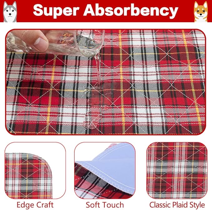 KOOLTAIL Washable Pee Pads for Dogs - Waterproof & Non-Slip Plaid Puppy Potty Training Pads, Reusable Whelping Pads, Dog Food Feeding Mat, 36"x41"