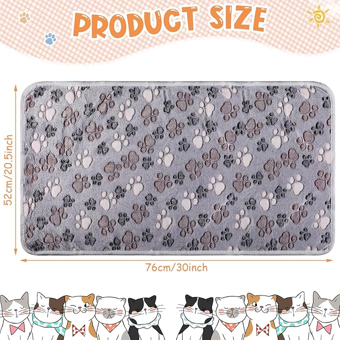 Tatuo 4 Pcs Dog Blanket for Pet Cat Blankets Indoor Puppy Teething Stuff Toys Paw Print Fleece Blanket Warm Sleep Mat for Guinea Pig Cage(Gray,Medium(30 x 20.5 Inch),Square)