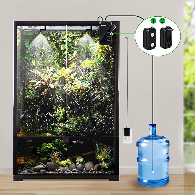 Oiibo Reptile Mister, Reptile Humidifier Rainforest Spray System with Adjustable Spray Nozzles, Mini Automatic Misting System for Reptile Amphibians