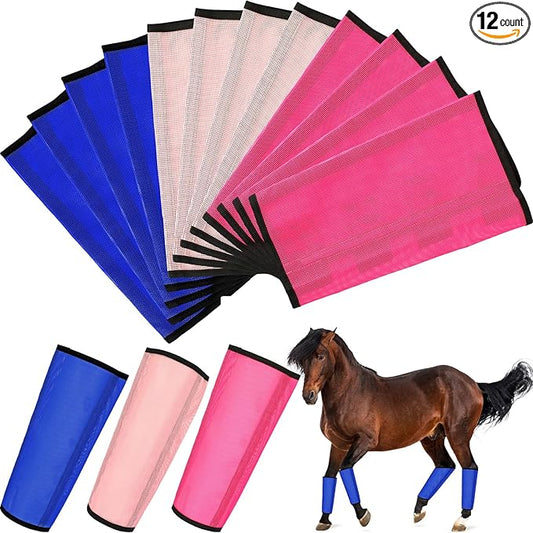 Set of 12 Mesh Fly Boots for Horse Breathable Mesh Horse Boots Protective Horse Leg Loose Wraps Horse Leggings for Preventing Flies and Mosquitoes Bites