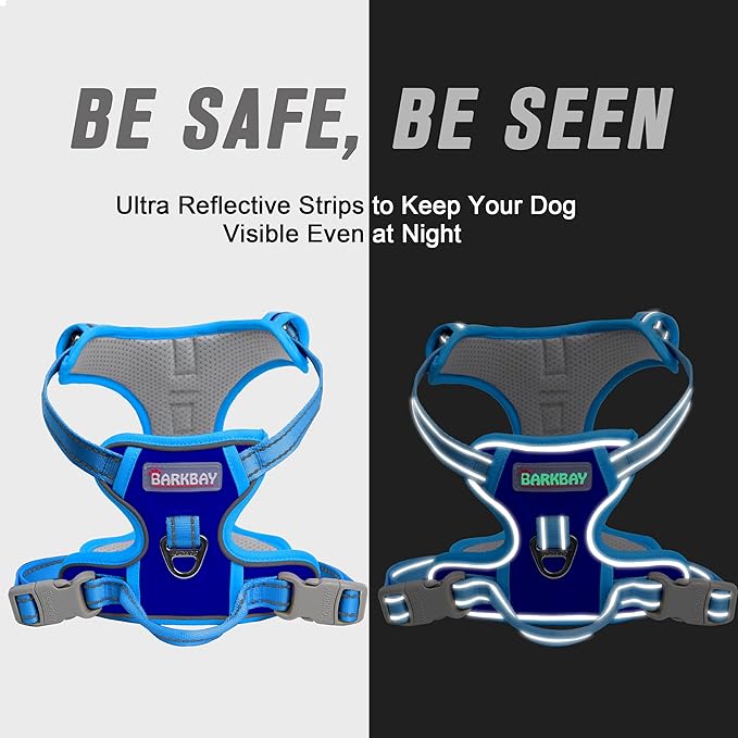 BARKBAY No Pull Dog Harness Front Clip Heavy Duty Reflective Easy Control Handle for Large Dog Walking(Sapphire Blue & Blue,L)