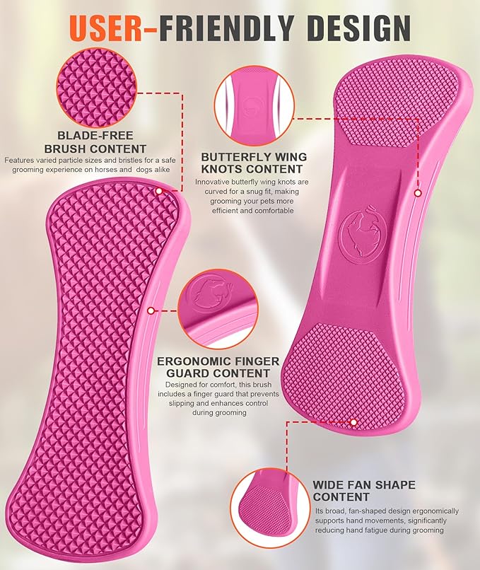 Horse Grooming Shedding Tool - Blade-Free Horses Brush for Grooming Kit Supplies, Pink
