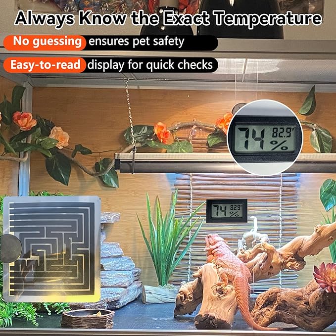 Hamiledyi Reptile Heat Pad Heating Pad Under Tank Hermit Crab Heater Hygrometer Thermometer Heat Mat for Lizard Snake Gecko Turtle Frog Spiders (5W)