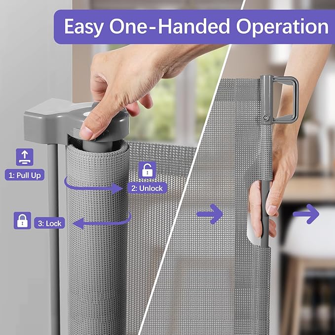 Reinforced 42" Extra Tall x 96" Wide Retractable Pet Gate with Support Rods-Prevent Crawling Under, Mesh Baby Gate Long Dog Gate Indoor/Outdoor Retractable Gate Tall Dog Gates for Doorways, Gray