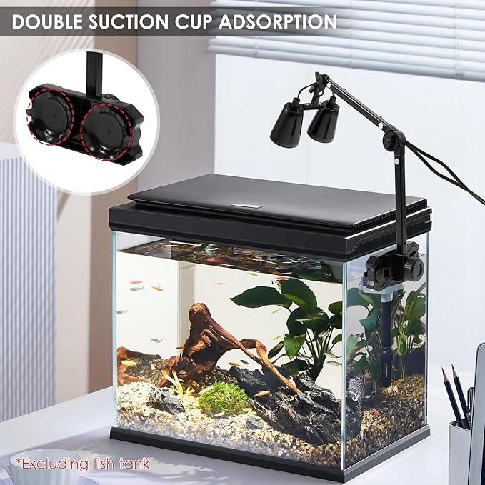 Reptile Lamp Stand, Adjustable 210° Rotation Dual Heat lamp Stand, Space Saving Tablet Floor Reptile Light Holder Double Suction Cup for Bearded Dragons Turtles Chameleons