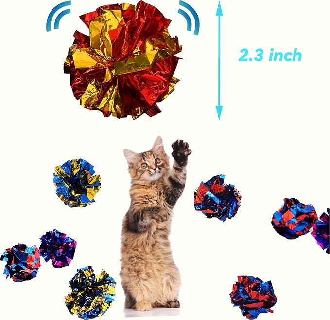 Cat Crinkle Ball Toys 10 Packs for Indoor Cats to Kill Time and Keep Fit, 2.3 Inch Colorful Mylar Crinkle Balls Attract Cats to Swat, Bite, Hunt, Interactive Toys for Cats and Kittens - Image 2