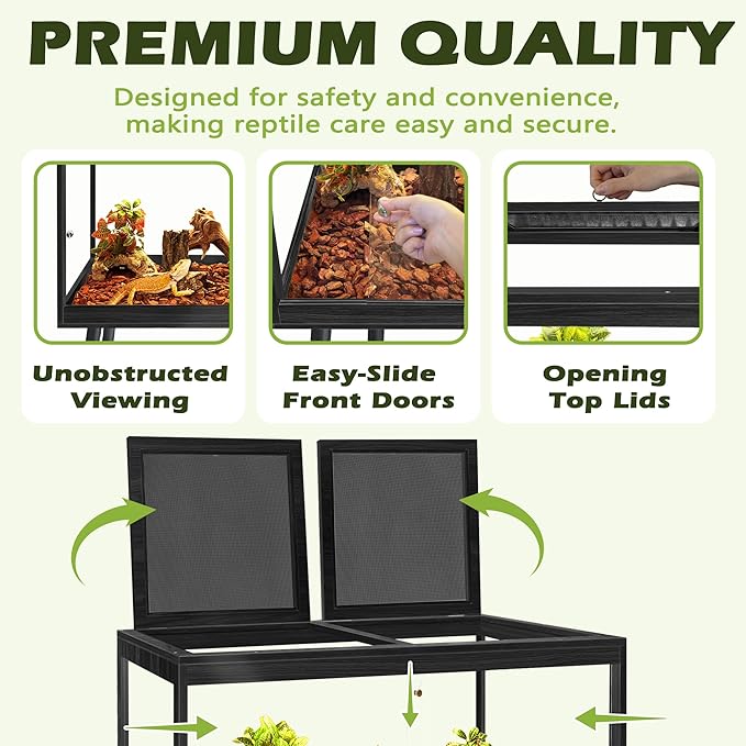 PROLEE Bearded Dragon Tank with Leg Stand 22 Gallons, Wooden Lizard Tank,Reptile Tank with Metal Mesh Roof Door, Acrylic Panel Snake Tank with Lock Design (Black, 24"x16"x16")