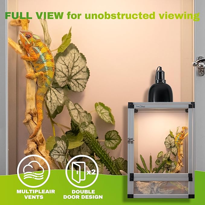 Hybrid Reptile Cage Toxirium 18"x18"x36" with Aluminum Frame, Reptile Enclosure for Gecko,Chameleon, Snake, Frog, Ventilated Tank with Screen & Acrylic Doors, Easy Assembly, Front Dual Access