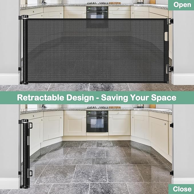 Retractable Baby Gates for Doorways 55 Inch Wide Retractable Dog Gates for The House Outdoor Dog Barriers for Home Indoor Pet Barrier Mesh Baby Gate for Fireplace Pet Safety Gate for Front Door