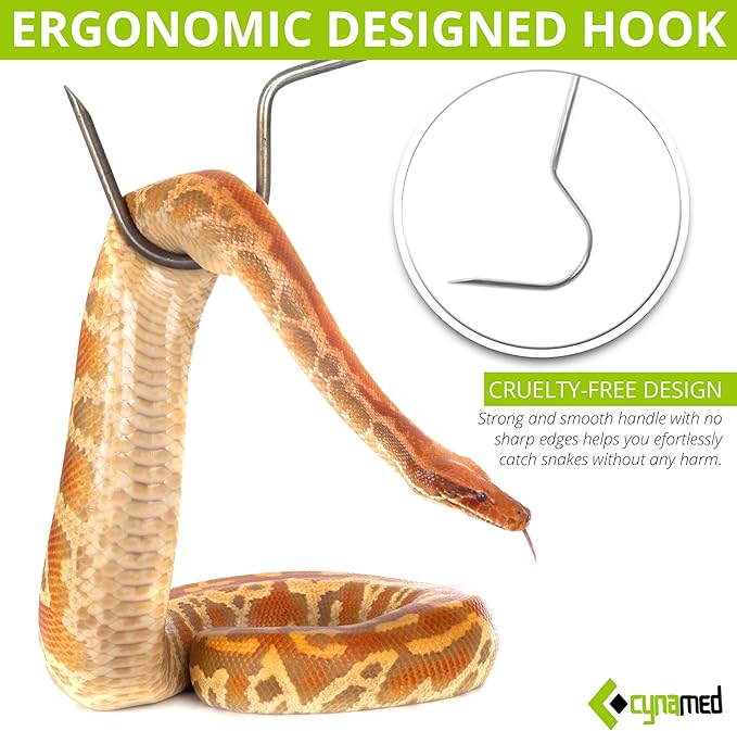 Cynamed Professional Stainless Steel Probe Snake Hook Reptile Catcher Stick Rattlesnake Grabber Pick-up Handling Tool