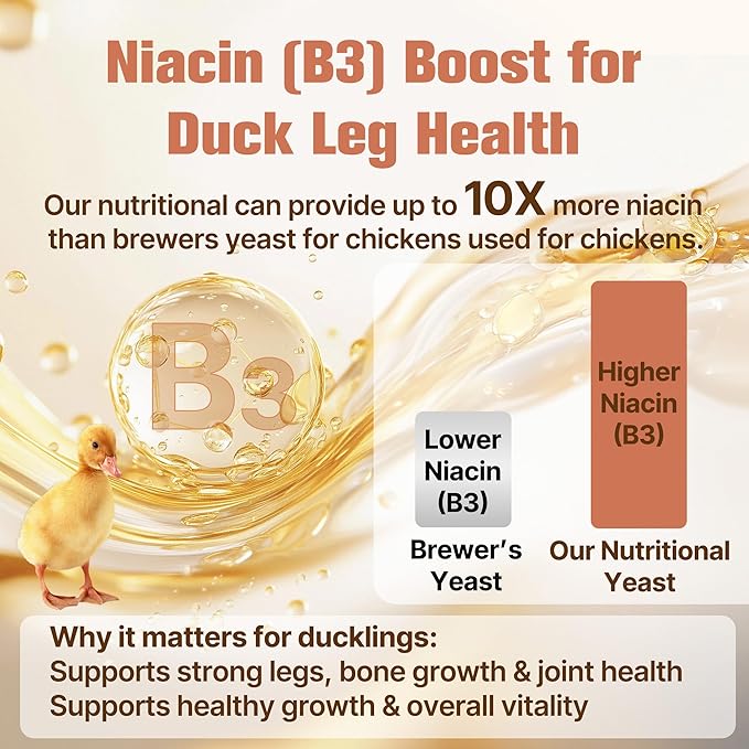 Nutritional Yeast for Ducks & Chickens - Up to 10X More Niacin Than Brewers Yeast for Chickens - Duck & Chicken Vitamins for Strong Bones, Immune Support, Molting & Egg Quality-for Chicks & Ducklings