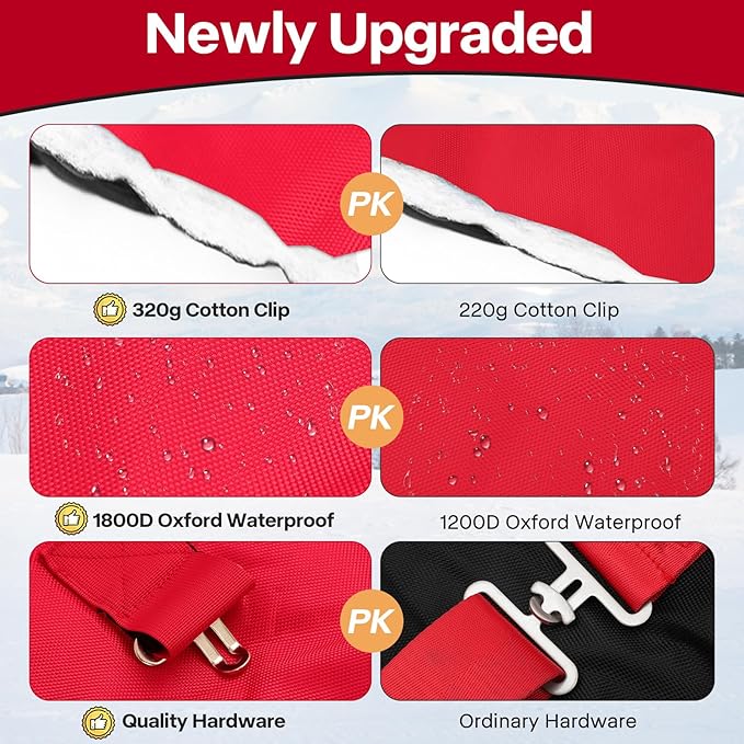 Horse Blankets,1600D Oxford Cold Weather Horse Trunout Sheets, Medium Weight Winter Horse Care Blankets with 280g Filling Liner (Red&Black, US 78 inch/EU 145 cm)