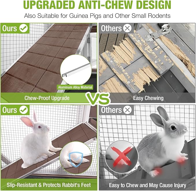 Gutinneen 2-Story Rabbit Hutch Bunny cage Wooden Rabbit Cage Indoor/Outdoor with Chew-Proof Ramp, 2 Leak-Proof Pull-Out Trays, Lockable Wheels for Rabbits, Guinea Pigs, Small Animals (Brown and White)