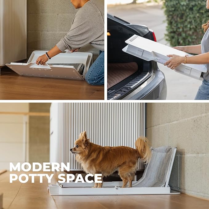 KindTail Pee PAWD - Holds Standard 24" x 24" Potty Pads - Leakproof Tray with Non-Slip Bottom, 1.5" Raised Edge & Modular Side Panel - Easy-to-Clean Plastic - Foldable Design - Handle for Travel