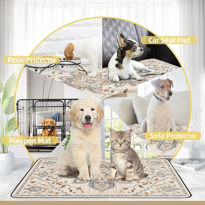 SCLOSE Washable Pee Pad for Dogs Extra Large, 72" x 72" Reusable Puppy Pads Waterproof Dog Rugs, Super Absorbent, Leakproof, Dog Crate Pad, Playpen Mat, Whelping Pads, White Medallion