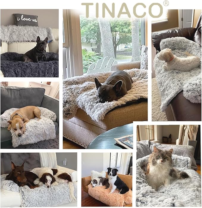 Tinaco Calming Dogs/Cats Bed Mats, Dog Pad Washable Removable Couch Cover, Plush Long Fur Mat for Pets, Waterproof Lining, Perfect for Small, Medium and Large Dogs and Cats (Gradient Brown, 45"x37")